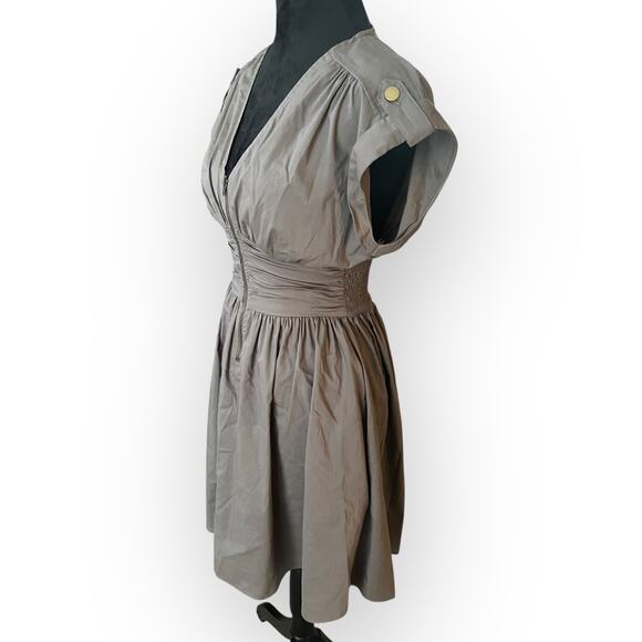 Bar III Women's Gray V-Neck Cinched Waist Zip Front A-Line Dress Size Small - Picture 11 of 13